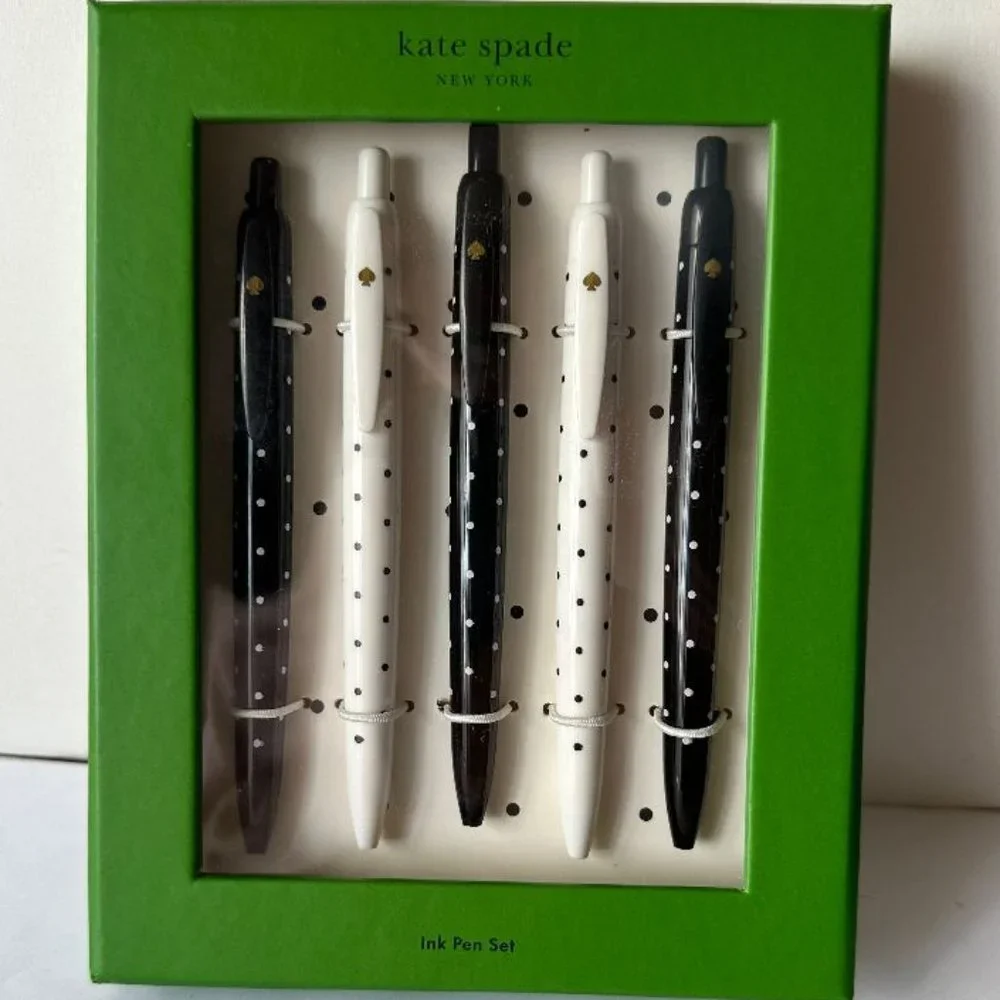 NIB Kate Spade New York 5 Black Ink Pen Set